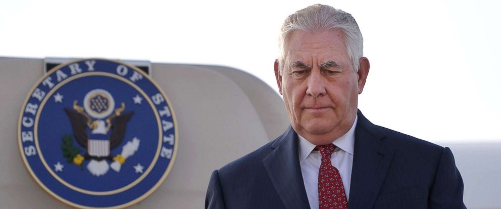 PHOTO: Secretary of State Rex Tillerson comes down from his plane upon his arrival at Pakistans Nur Khan military airbase in Islamabad, Oct. 24, 2017.