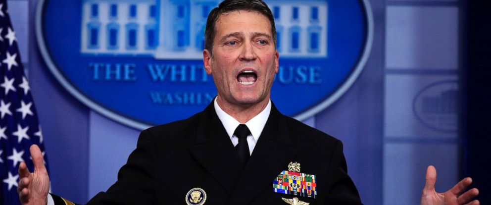 PHOTO: White House physician Dr. Ronny Jackson speaks to reporters during the daily press briefing in the Brady press briefing room at the White House, in Washington, Jan. 16, 2018.