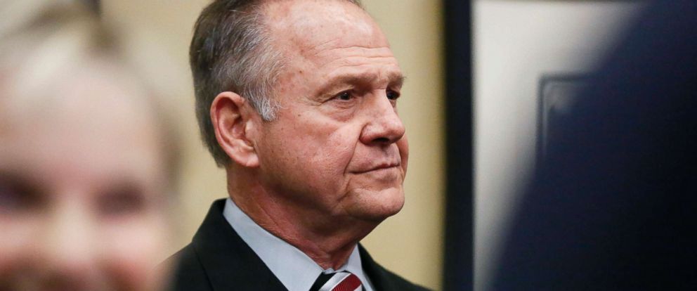 PHOTO: Former Alabama Chief Justice and U.S. Senate candidate Roy Moore waits to speak the Vestavia Hills Public library, Nov. 11, 2017, in Birmingham, Ala.
