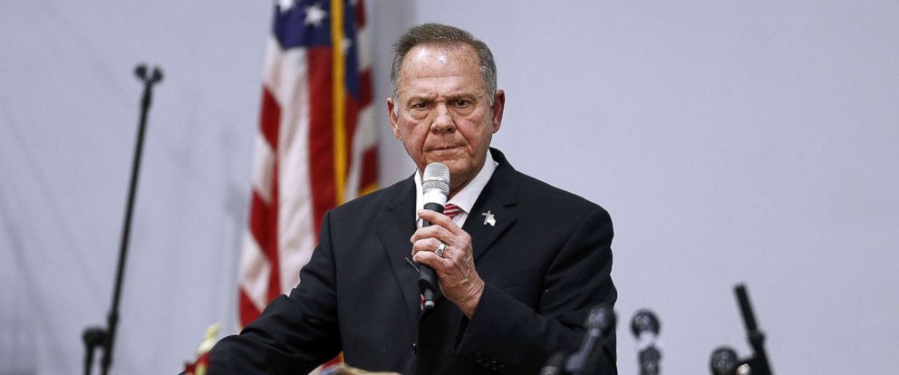 PHOTO: Republican candidate for U.S. Senate Judge Roy Moore speaks during a campaign event at the Walker Springs Road Baptist Church, Nov. 14, 2017 in Jackson, Alabama. 