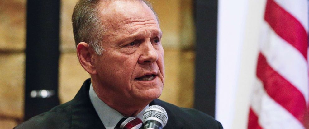PHOTO: Former Alabama Chief Justice and U.S. Senate candidate Roy Moore speaks at an event at the Vestavia Hills Public library, Nov. 11, 2017, in Birmingham, Ala.