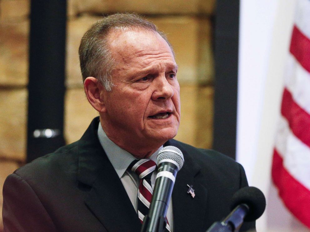 PHOTO: Former Alabama Chief Justice and U.S. Senate candidate Roy Moore speaks at an event at the Vestavia Hills Public library, Nov. 11, 2017, in Birmingham, Ala.
