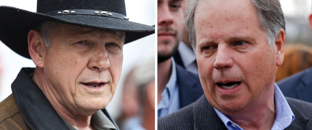 PHOTO: Senatorial candidates Roy Moore and Doug Jones are pictured on Dec. 12, 2017 in Alabama.