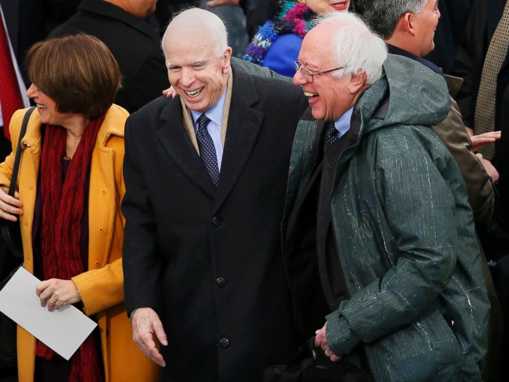 PHOTO: Republican Senator John McCain and Democratic Senator Bernie Sanders arrive at the inauguration ceremonies for Donald Trump at the U.S. Capitol in Washington, Jan. 20, 2017.