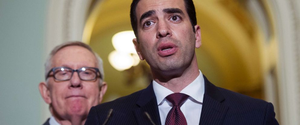 PHOTO: Rep.-elect Ruben Kihuen, right, speaks with reporters as Sen. Harry Reid, left, listens on Capitol Hill in Washington, D.C., Nov. 14, 2016.