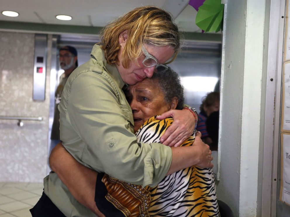 PHOTO: San Juans Mayor Carmen Yulin Cruz, left, hugs a woman during her visit to an elderly home in San Juan, Puerto Rico, Sept. 22, 2017. 