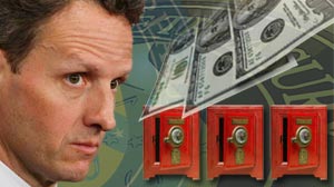 Photo: Geithner announces bailout repayments will be reused for smaller banks, says financial system now starting to heal