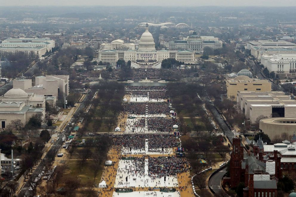 PHOTO:The view from the top of the Washington monument showing the size of the crowd that during the inauguration ceremonies for the swearing in of Donald Trump as the 45th president of the United States at the U.S. Capitol in Washington, Jan. 20, 2017.