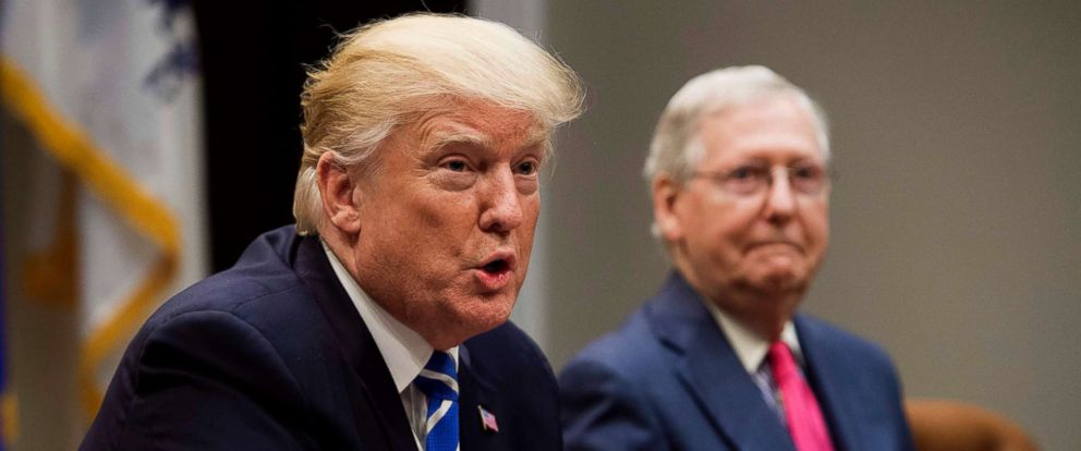 PHOTO: President Donald Trump speaks alongside Senate Majority Leader Mitch McConnell as they hold a meeting about tax reform in the Roosevelt Room of the White House in Washington in this Sept. 5, 2017 file photo.