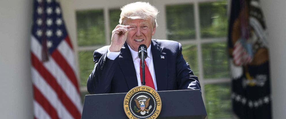 PHOTO:President Donald Trump announces his decision to withdraw the US from the Paris Climate Accords in the Rose Garden of the White House in Washington, DC, on June 1, 2017. 