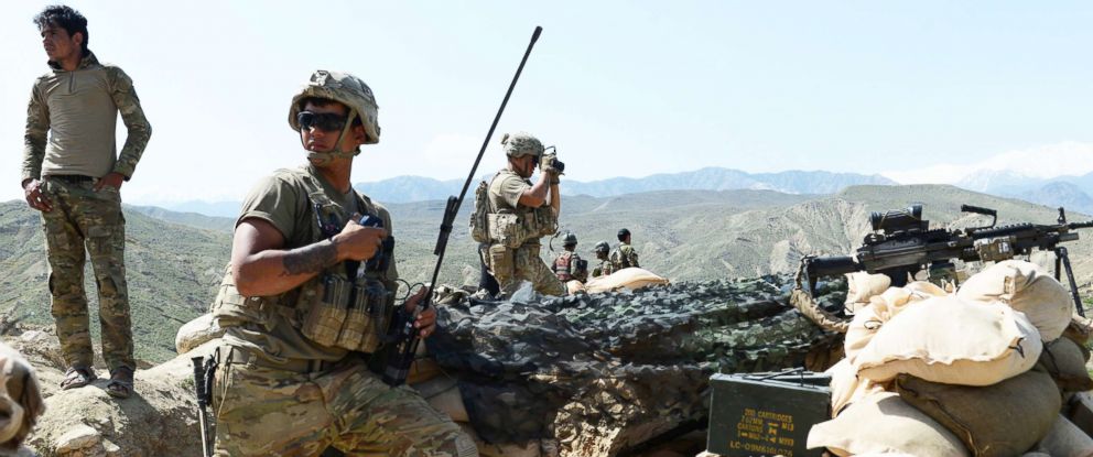 PHOTO: U.S. soldiers take up positions during an ongoing operation against Islamic State militants in Achin district of Nangarhar province, Afghanistan, on April 11, 2017.