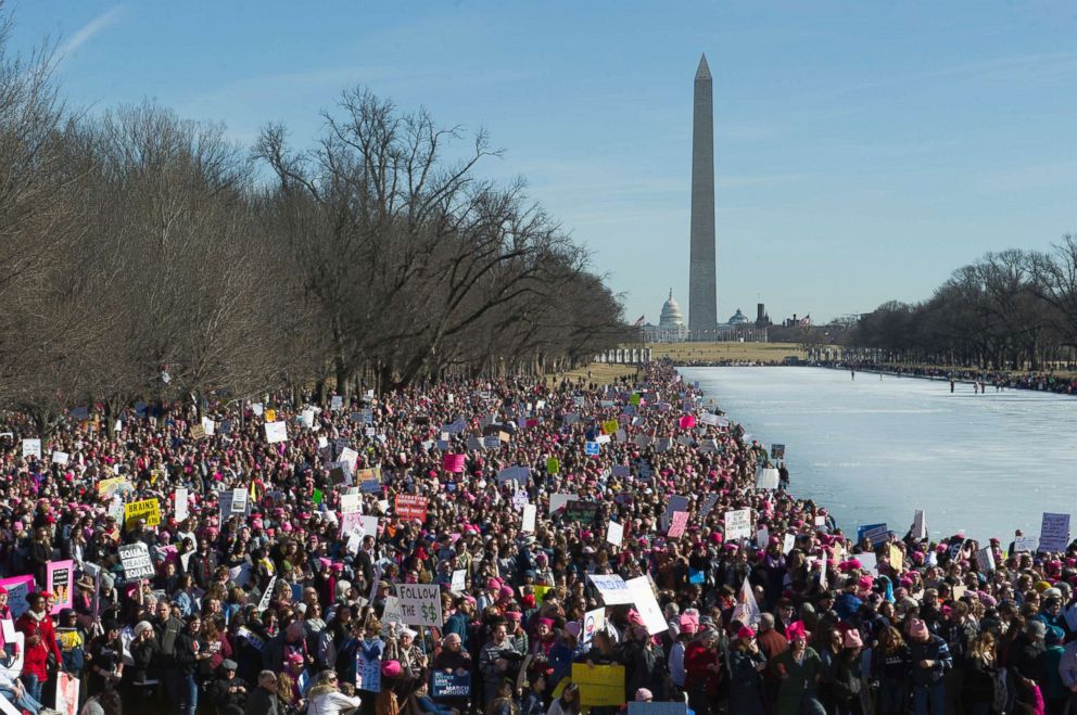 Women's March brings out hundreds of thousands across US as Trump