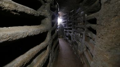 PHOTO: A view of the Catacombs of Priscilla, a labyrinthine cemetery complex that stretches for kilometers underground in Rome, Nov. 19, 2013. 