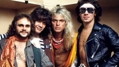 PHOTO: Van Halen, from left, Michael Anthony, Eddie Van Halen, David Lee Roth and Alex Van Halen, pose backstage.