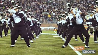 PHOTO: The Ohio University marching band covers Ylvis "The Fox," Sept. 15, 2013.