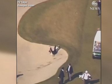 WATCH: Japanese Prime Minister tumbles during Trump golf game