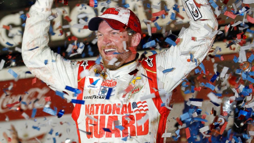 PHOTO: Dale Earnhardt Jr. celebrates in Victory Lane after winning the NASCAR Daytona 500 Sprint Cup series auto race at Daytona International Speedway in Daytona Beach, Fla., Sunday, Feb. 23, 2014.