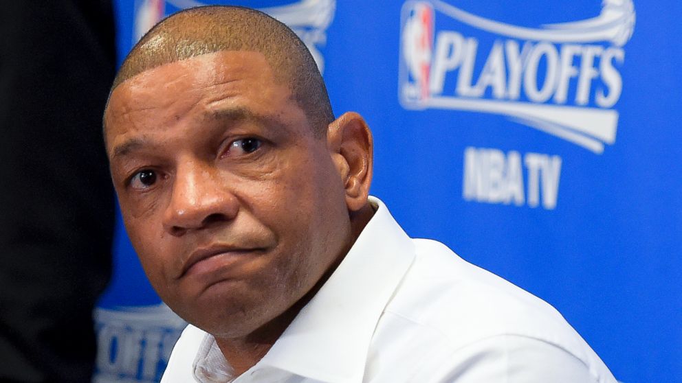 PHOTO: Los Angeles Clippers coach Doc Rivers speaks during a news conference, April 29, 2014, in Los Angeles.
