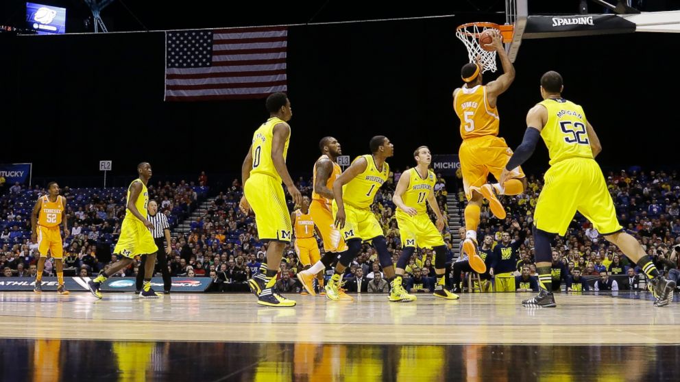 PHOTO: Tennessees Jarnell Stokes shoots during the first half of an NCAA Midwest Regional semifinal college basketball tournament game against Michigan, March 28, 2014, in Indianapolis.