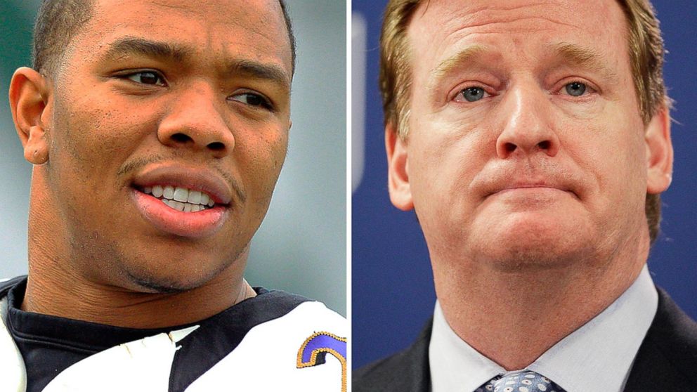 PHOTO: Right, Baltimore Ravens running back Ray Rice and NFL Commissioner Roger Goodell are seen in this file photo. 