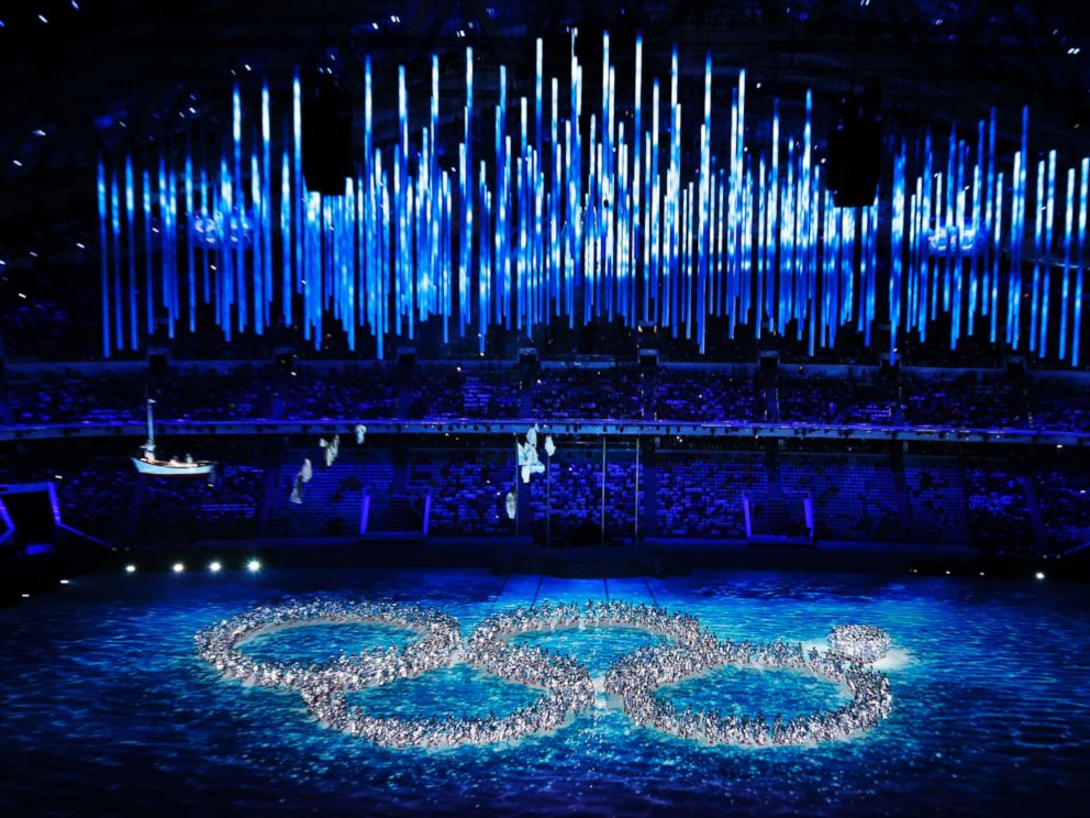PHOTO: Performers recreate the ring that did not open during the opening ceremony during the closing ceremony of the 2014 Winter Olympics, Sunday, Feb. 23, 2014, in Sochi, Russia.