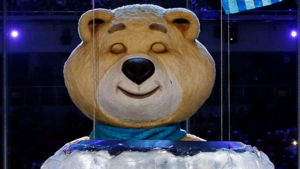 PHOTO: One of the Sochi Olympic mascots sheds a tear after extinguishing the Olympic flame during the closing ceremony of the 2014 Winter Olympics, Sunday, Feb. 23, 2014, in Sochi, Russia.