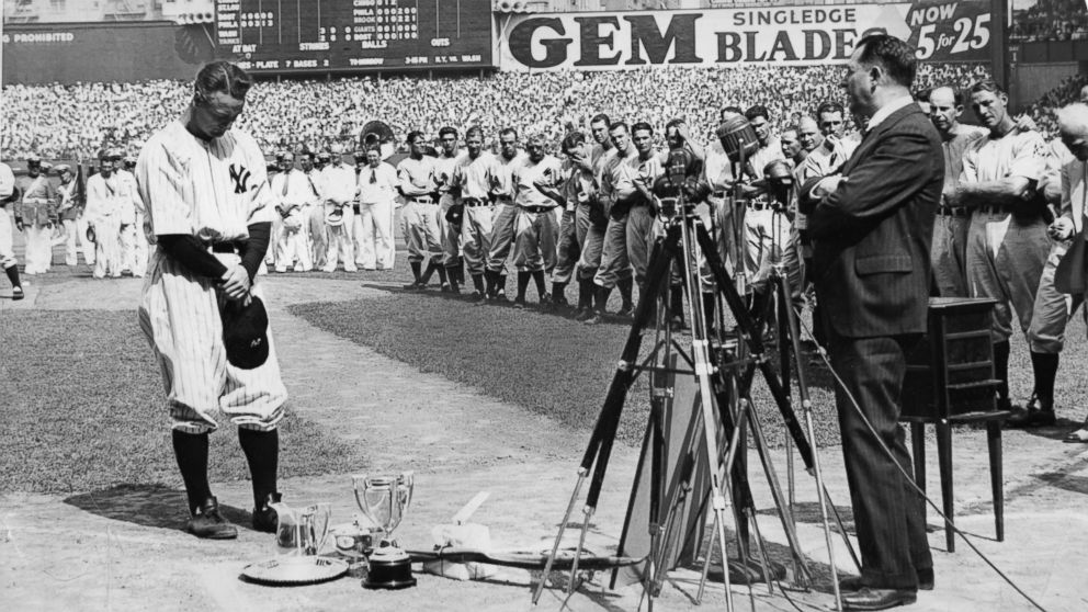 PHOTO: "Lou Gehrig Appreciation Day" at Yankee Stadium. Often referred to as the "The Luckiest Man on the Face of the Earth" speech after he resigned from the Yankees because of a disease that now carries his name. 