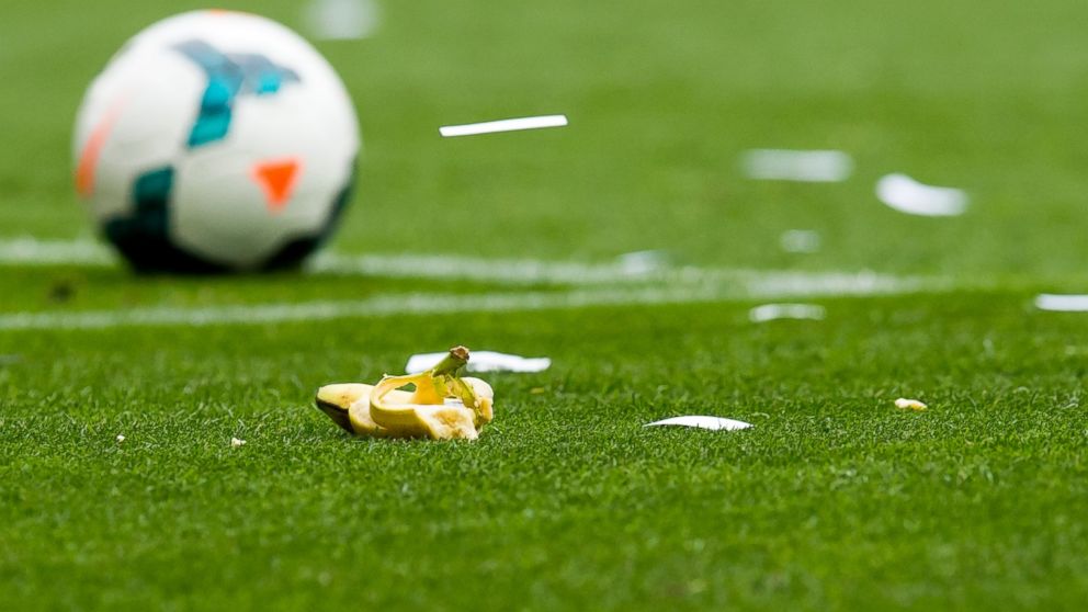 PHOTO: A banana thrown by supporters of RCD Espanyol during the La Liga match between RCD Espanyol and FC Barcelona at Cornella-El Prat Stadium, March 29, 2014, in Barcelona.