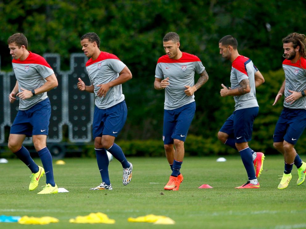 PHOTO: The US Mens National Team stretches during training at Sao Paulo FC, June 28, 2014, in Sao Paulo.