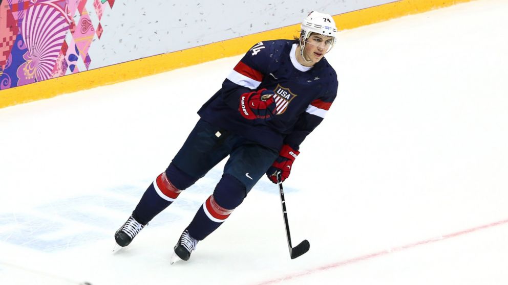PHOTO: T.J. Oshie #74 of the United States celebrates after scoring a shootout goal against Russia during the mens ice hockey preliminary round game at the Sochi 2014 Winter Olympics at Bolshoy Ice Dome on Feb. 15, 2014 in Sochi, Russia.