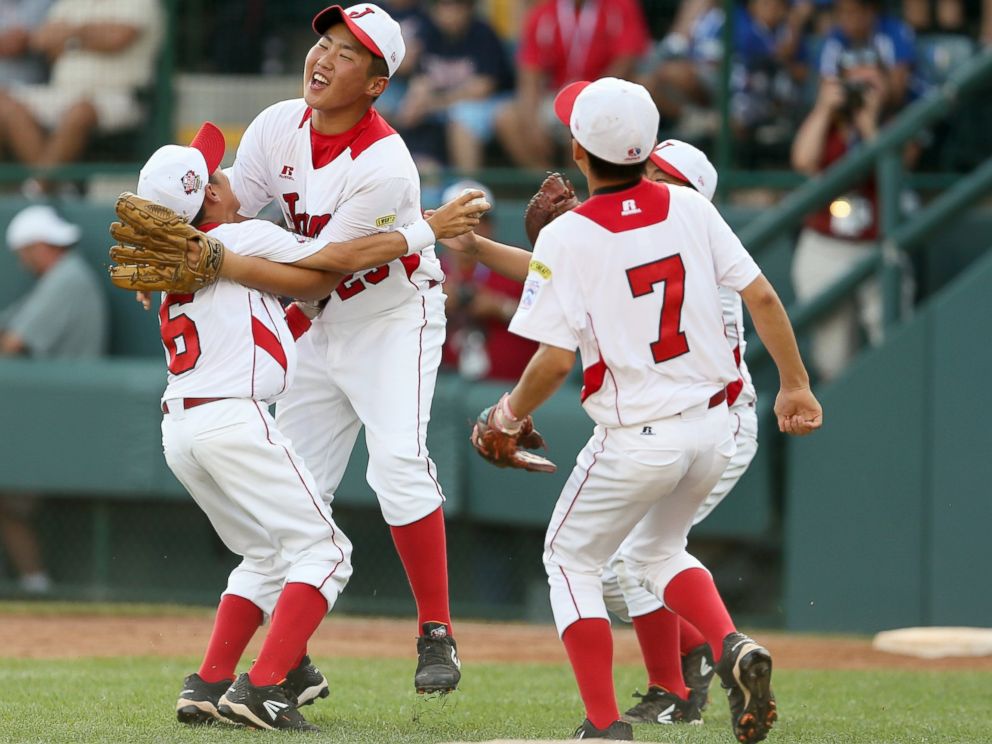 PHOTO: The Tokyo, Japan little league team celebrate after defeating the West team from Chula Vista, Ca 6-4 during the Little League World Series Championship game, Aug. 25, 2013, in Williamsport, Pa.
