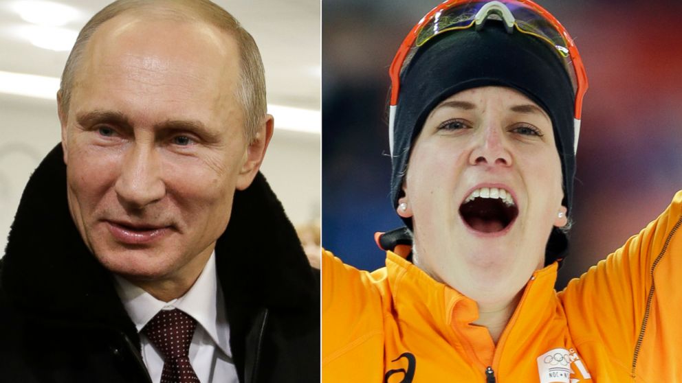 PHOTO: Dutch speedskater Ireen Wust (right), the first openly gay gold medalist at the Sochi Olympic games, says Russian President Vladimir Putin congratulated her following her gold medal performance.
