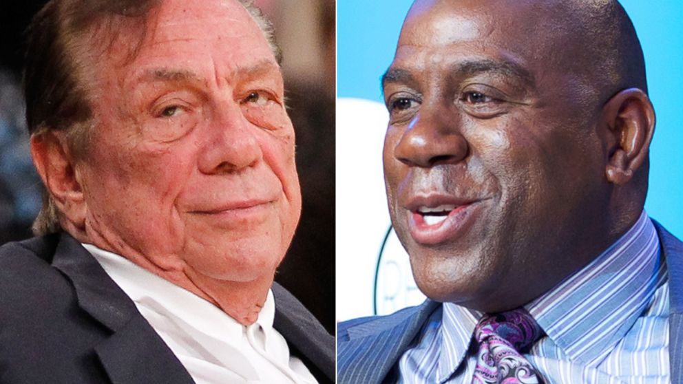 PHOTO: Banished Los Angeles Clippers owner Donald Sterling (left) remains critical of basketball legend Magic Johnson.