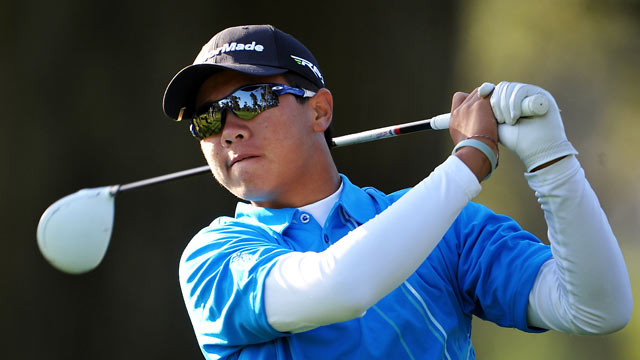 PHOTO: Andy Zhang hits a tee shot during a practice round prior to the start of the 112th U.S. Open in San Francisco, Calif., June 12, 2012.