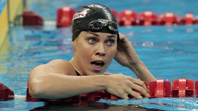 PHOTO: Natalie Coughlin of the United States reacts after winning the bronze medal in the Women's 100m Backstroke Final during Day Eleven of the 14th FINA World Championships at the Oriental Sports Center on July 26, 2011 in Shanghai, China.