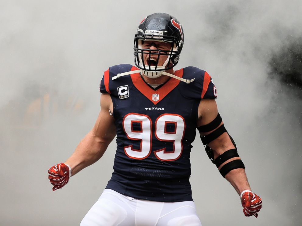 PHOTO: J.J. Watt of the Houston Texans enters Reliant Stadium on Dec. 1, 2013 in Houston, Texas.