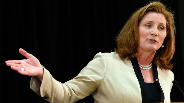 PHOTO: Julie Hermann talks to the media after being introduced as Rutgers University athletic director on May 15, 2013 in Piscataway, N.J.