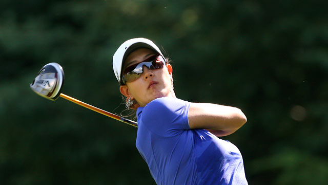 Michelle Wie hits her tee shot on the sixth hole during the Wegmans LPGA Championship at Locust Hill Country Club, Pittsford, NY June 8, 2012.