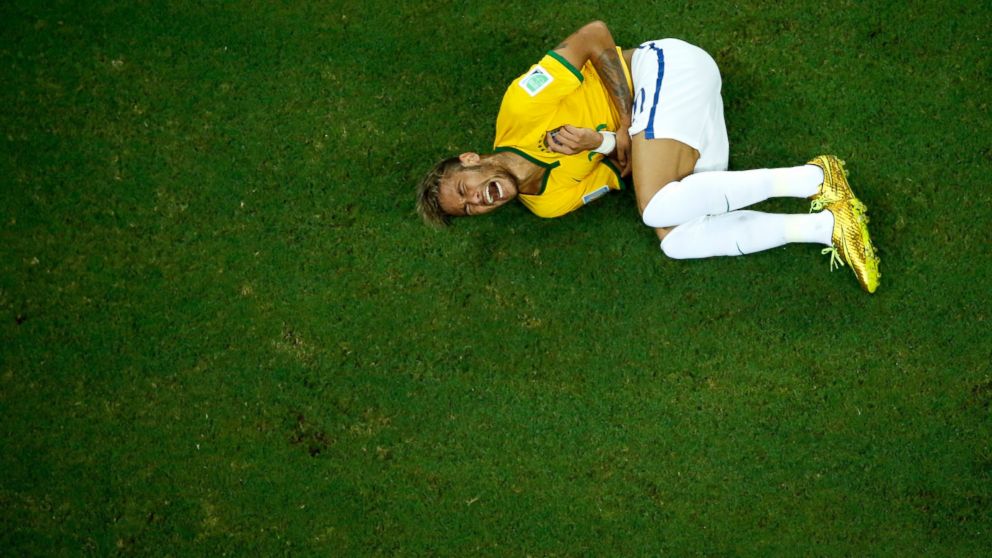 PHOTO: Neymar of Brazil reacts during the 2014 FIFA World Cup Brazil match between Brazil and Colombia at Castelao on July 4, 2014 in Fortaleza, Brazil. 