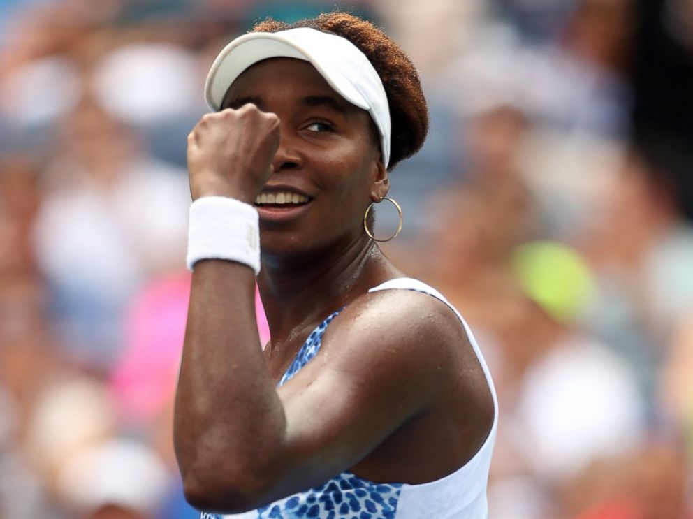 PHOTO: Venus Williams of the United States celebrates after defeating Belinda Bencic of Switzerland in their Womens Singles match at the 2015 US Open on Sept. 4, 2015 in New York.