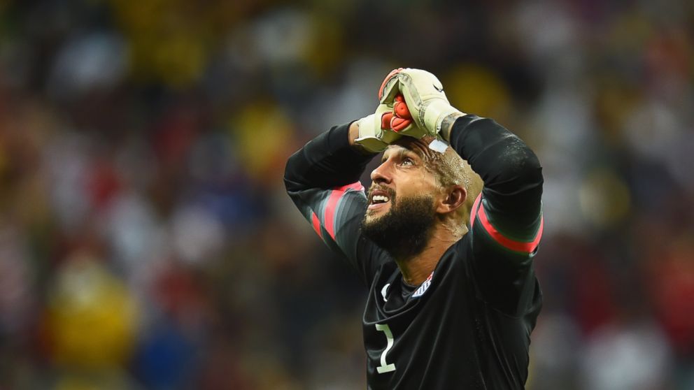 PHOTO: Tim Howard of the United States reacts during the 2014 FIFA World Cup Brazil match between Belgium and the United States at Arena Fonte Nova on July 1, 2014 in Salvador, Brazil.