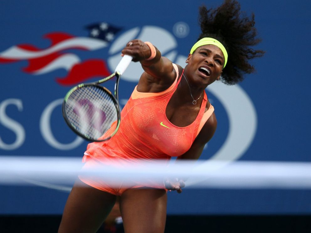 PHOTO: Serena Williams of the United States serves to Madison Keys of the United States during their Womens Singles match at the US Open on Sept. 6, 2015 in New York.