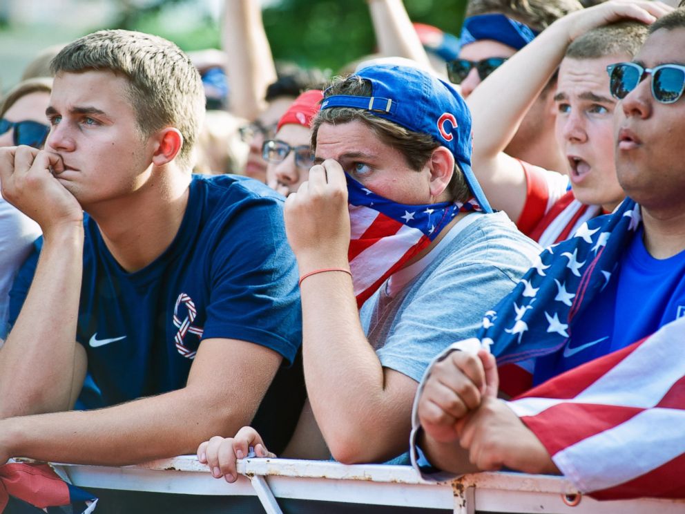 PHOTO: Fans gather in Grant Park to watch the United States tie Portugal in a Group G World Cup match on June 22, 2014 in Chicago, Illinois.