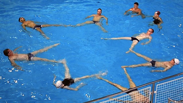 PHOTO: The Out To Swim Angels are Britain's only male synchronized swimming team, but were not allowed to compete in the synchronized swimming event at the 2012 London Olympics.