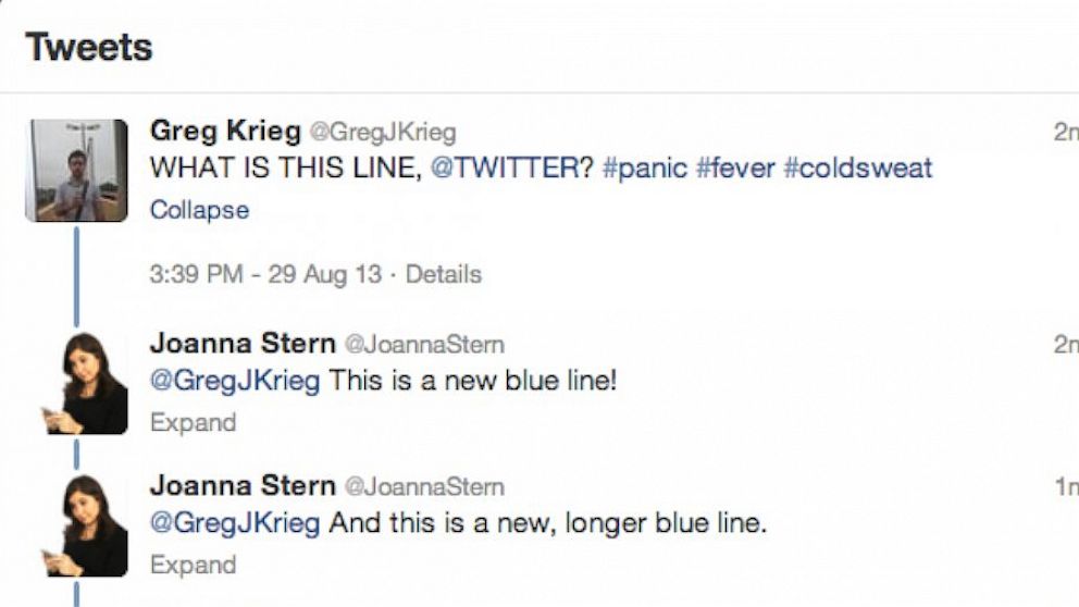 PHOTO: Twitter added a new conversation view or blue line to Twitter.