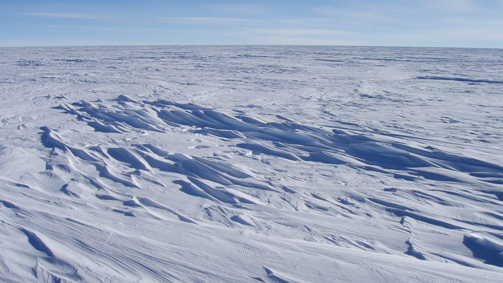 PHOTO: Sastrugi stick out from the snow surface in this photo near Plateau Station in East Antarctica in 2008. A new look at NASA satellite data revealed that Earth set a new record for coldest temperature recorded in East Antarctica.
