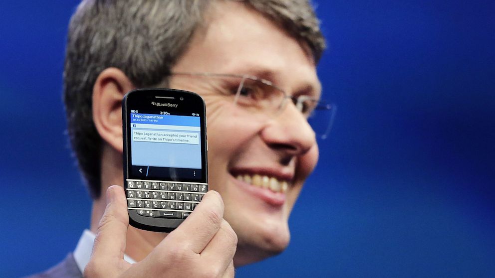 PHOTO: Thorsten Heins, CEO of Research in Motion, introduces the BlackBerry Q10, in New York, Jan. 30, 2013.