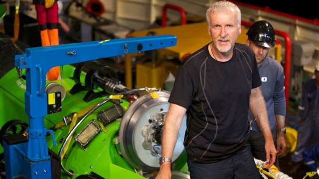 PHOTO: James Cameron emerging from the hatch. of DEEPSEA CHALLENGER