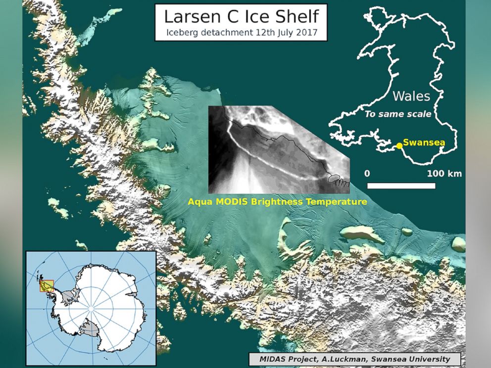 PHOTO: An illustration depicting an iceberg detachment from the Larsen C Ice Shelf in Antarctica, July 12, 2017.