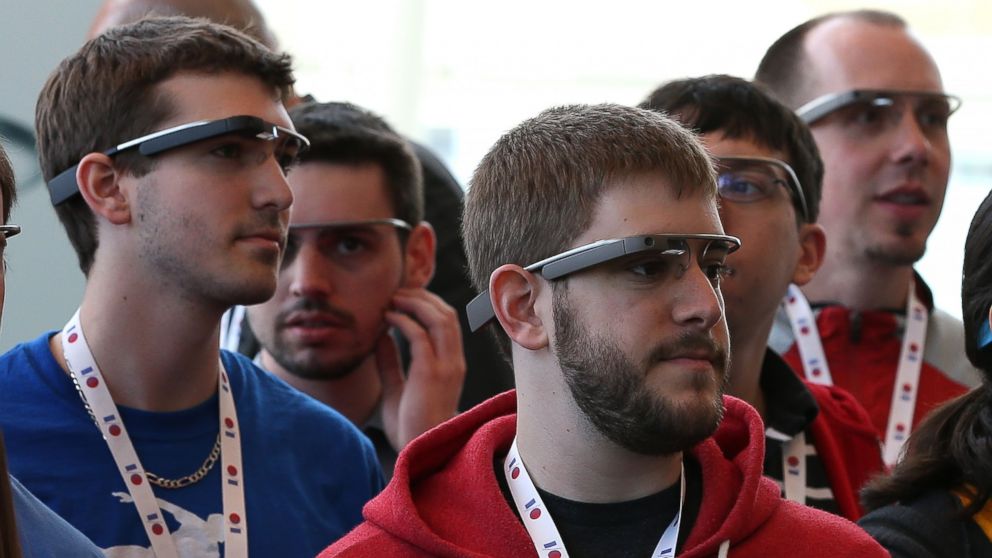 PHOTO: In this file photo, attendees wear Google Glass while posing for a group photo during the Google I/O developer conference on May 17, 2013 in San Francisco, Calif.